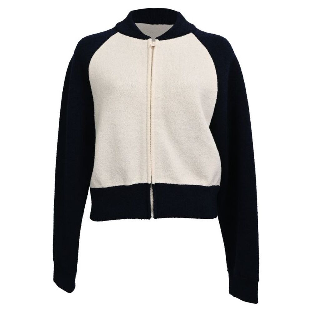 Dior 8 Zip-Up Knitted Bomber Jacket in Navy Blue Wool